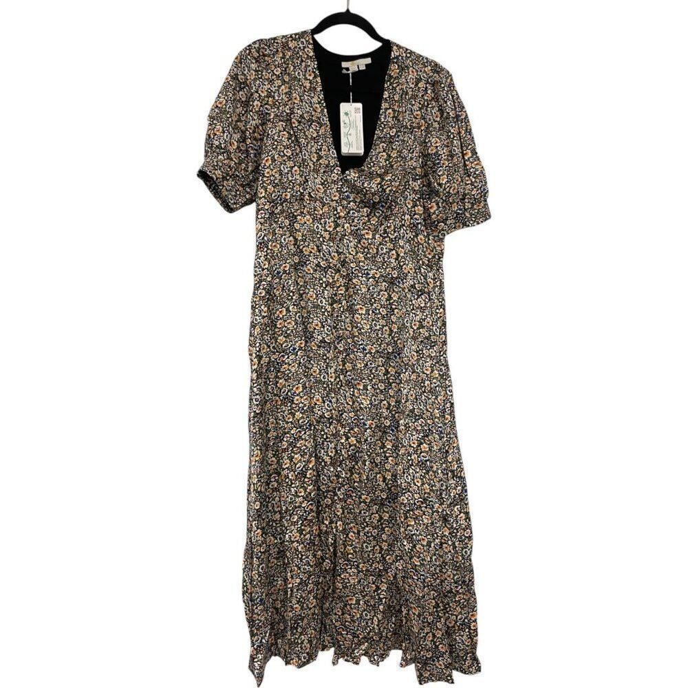 Boden Womens Midi Dress UK 16 US 12 Multicolor Floral Satin Tea V-Neck D0467 NWT - Picture 2 of 11